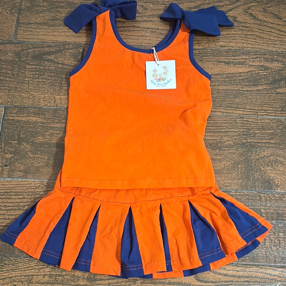 Orange and Blue Tank with Bow Straps & cheer skirt